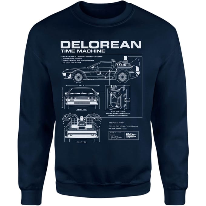 Back To The Future Delorean Schematic Sweatshirt - Navy - XS