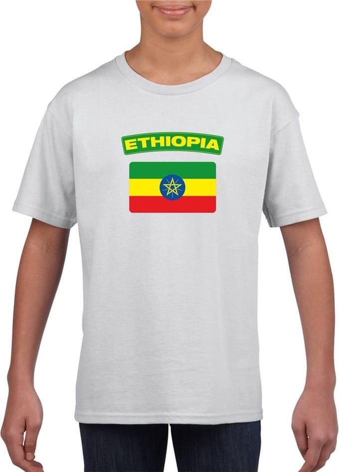 Ethiopie t-shirt met Ethiopische vlag wit kinderen 146/152