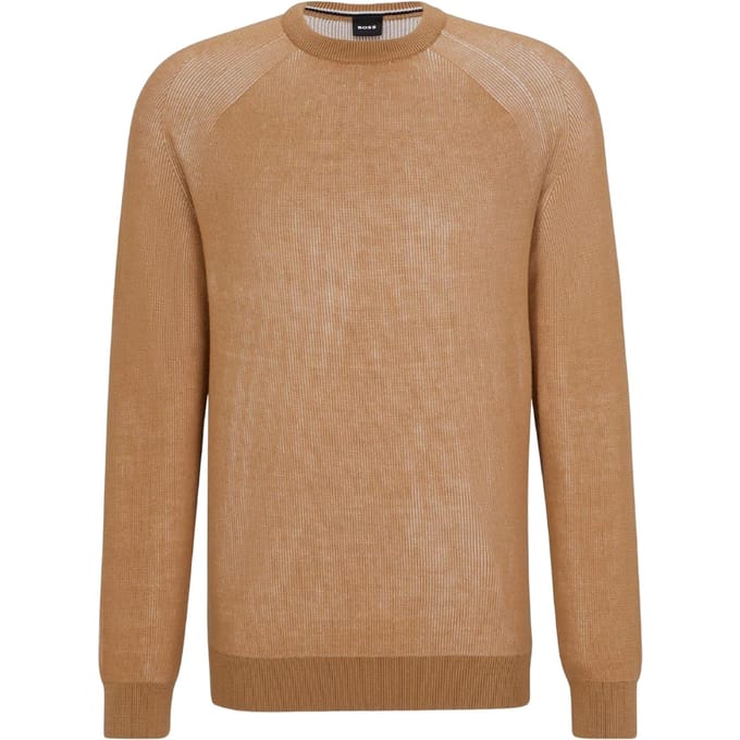 Boss Fijn gebreide raglantrui voor heren (Medium Beige)