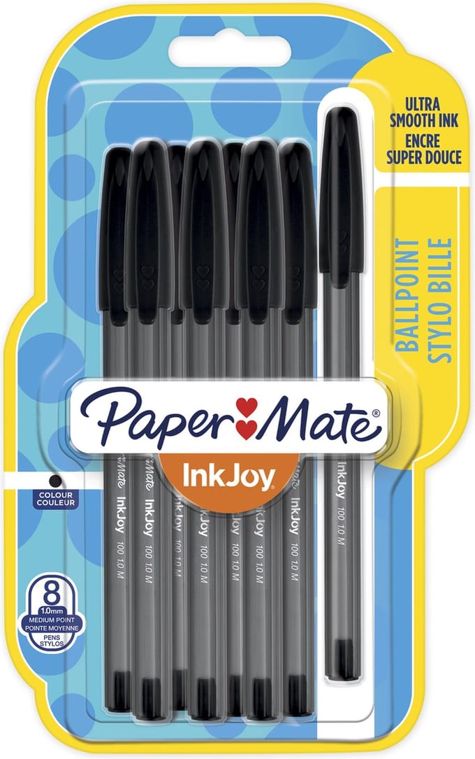 Paper Mate InkJoy 100ST-balpennen | Medium punt (1,0 mm) | Zwarte inkt | 8 stuks