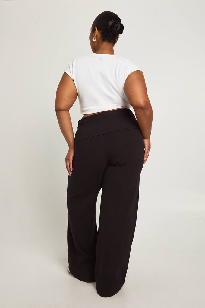 boohoo Dames Plus Basic Opgevouwen Tailleband Uitlopende Legging | Black | Maat: 20