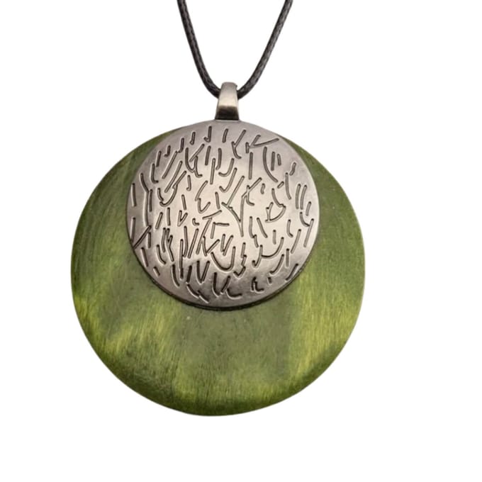 Ketting- Hout- Rond- 7 cm- Groen - Charme Bijoux