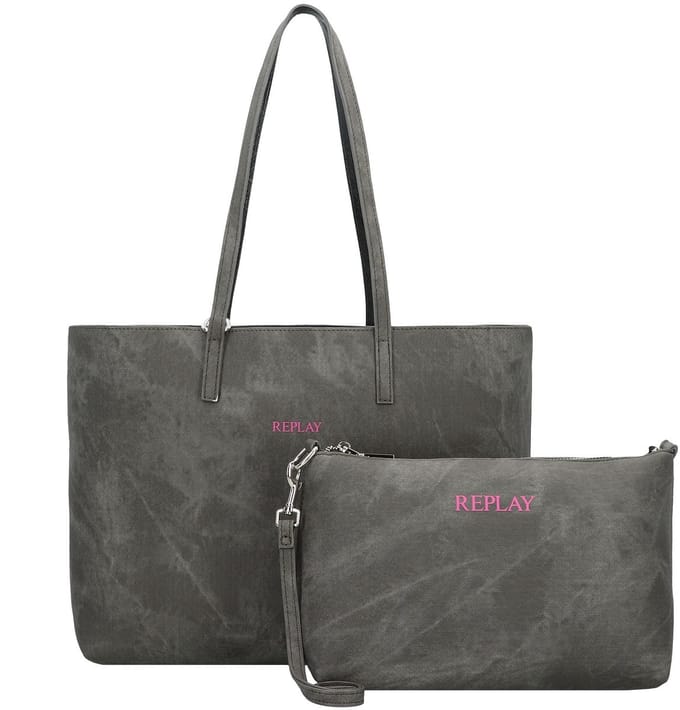 REPLAY Shopper Schoudertas Shoulder Bag Washed Black + Black Grijs Zwart