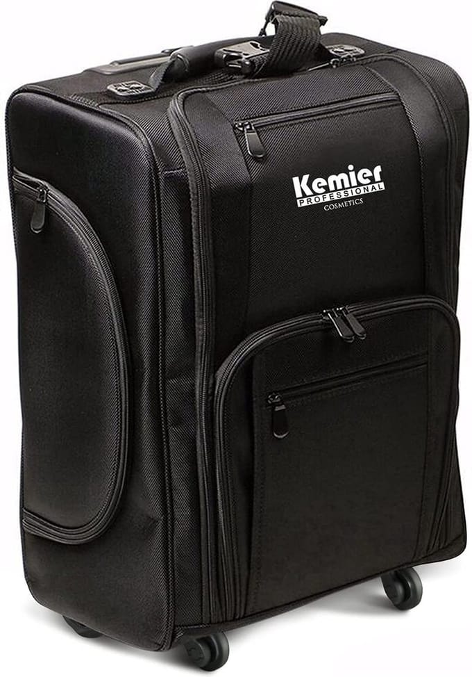 Portable Cosmetic Organizer - Soft Silk Nylon Rolling Makeup Case with Pouches - Black visagie trolley