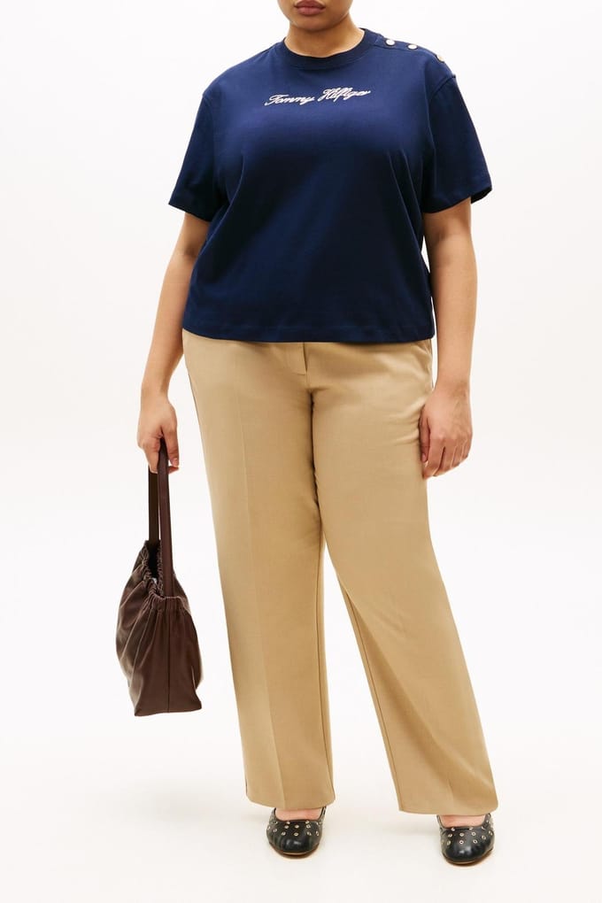 Tommy Hilfiger Crv Gold Button Script T-shirt Dark Night Navy Größe: 48 | Hemden Outlet | Damen | Gelb