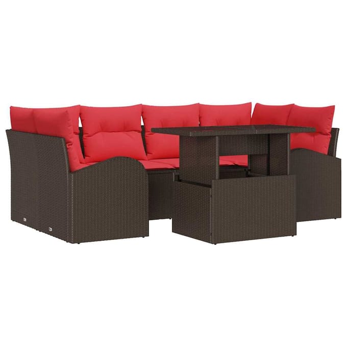 vidaXL - Tuinbank - Set - 7 - st - Bruin - poly - rattan