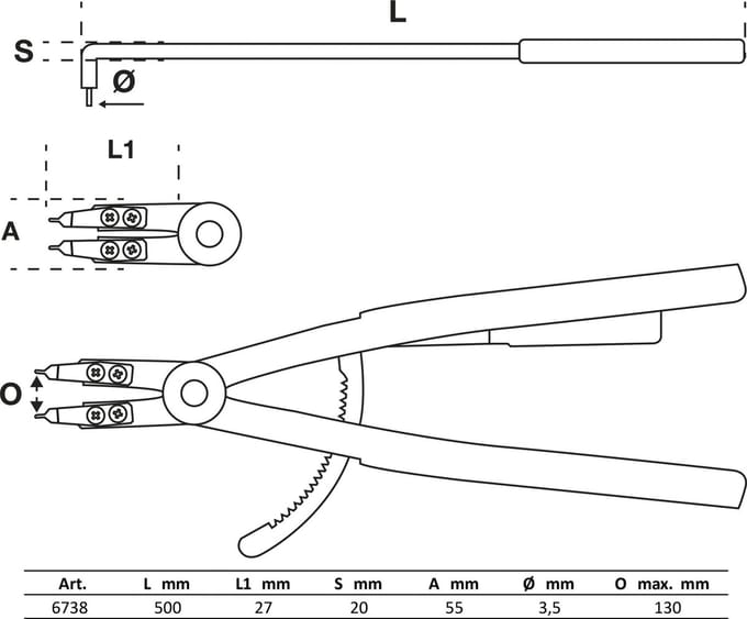 BGS Borgringtang gebogen voor binnenborgringen 500 mm - 6738