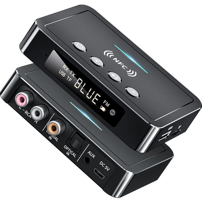 2022 Nieuw product NFC Bluetooth-ontvanger 5.0 Bluetooth-zender FM drie-in-één Bluetooth-adapter zwart