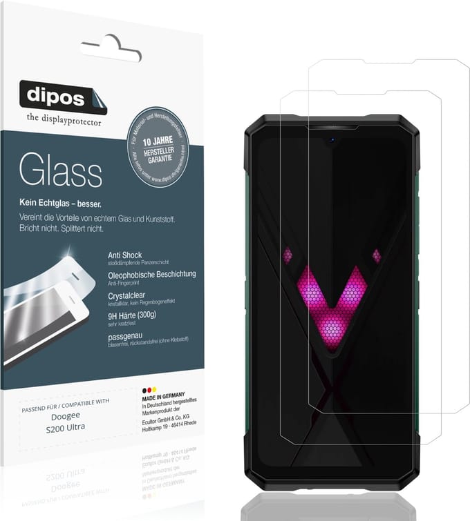 dipos – 2x Pantserfolie geschikt voor Doogee S200 Ultra | 9H Screenprotector
