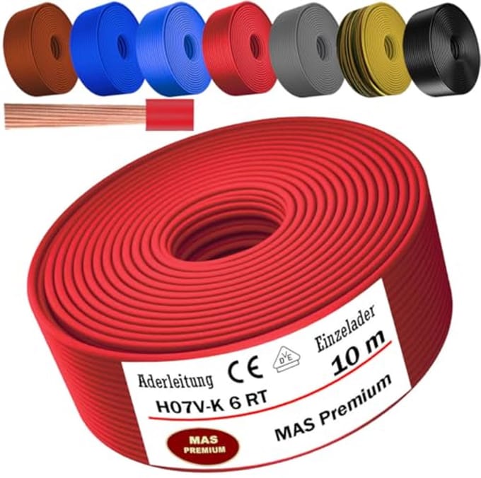Flexibele Aderkabel H07 V-K 6 mm², 5 tot 100 m in verschillende kleuren