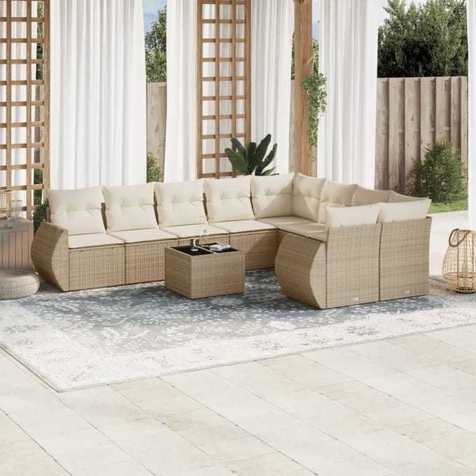 vidaXL - 10-delige - Loungeset - met - kussens - poly - rattan - beige