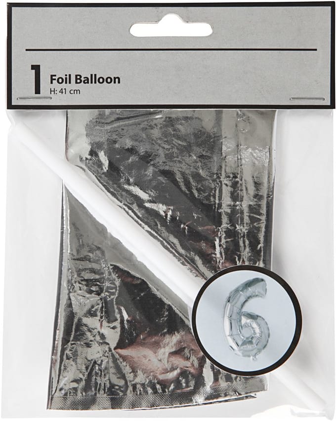 Folieballon , 6, H: 41 cm, zilver, 1 stuk