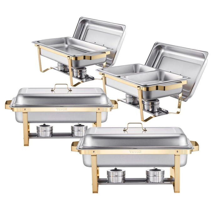 Set de chafing dish rectangulaire 8 Qt Lot de 4 avec plats de taille normale et demi-taille