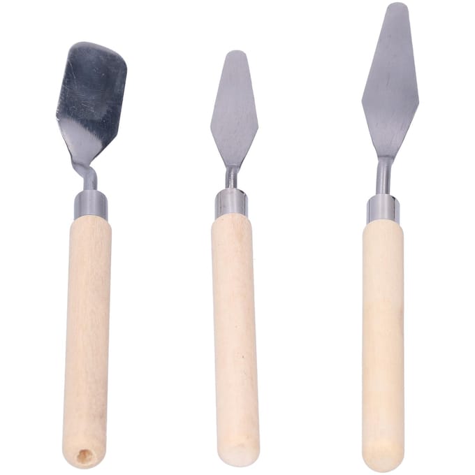 3 stuks Paletmes Set Houten Handvat Olieverf Apparaat Kunst Verfschraper Tekengereedschap beige