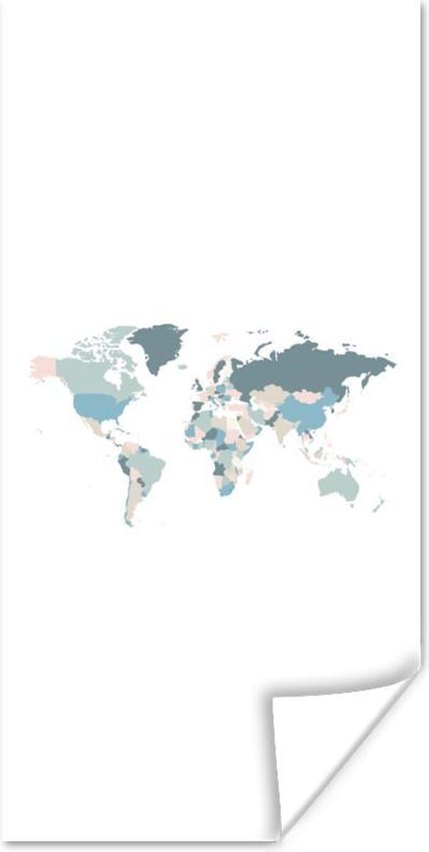 Poster Wereldkaart - Pastel - Landen - 60x120 cm