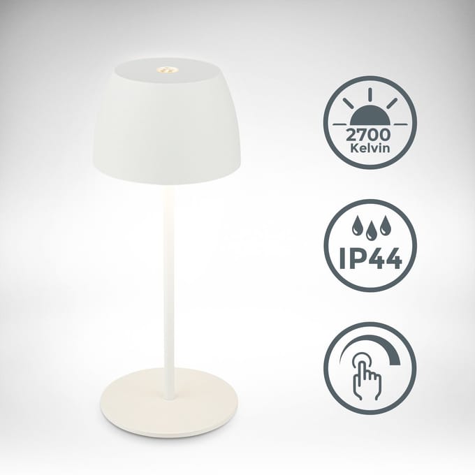 B.K.Licht - Oplaadbare mini Tafellamp - met USB-C - draadloos - dimbaar - buitenlamp - 8x20 cm - wit
