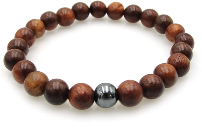 Houten kralenarmband met hematiet kraal 19cm