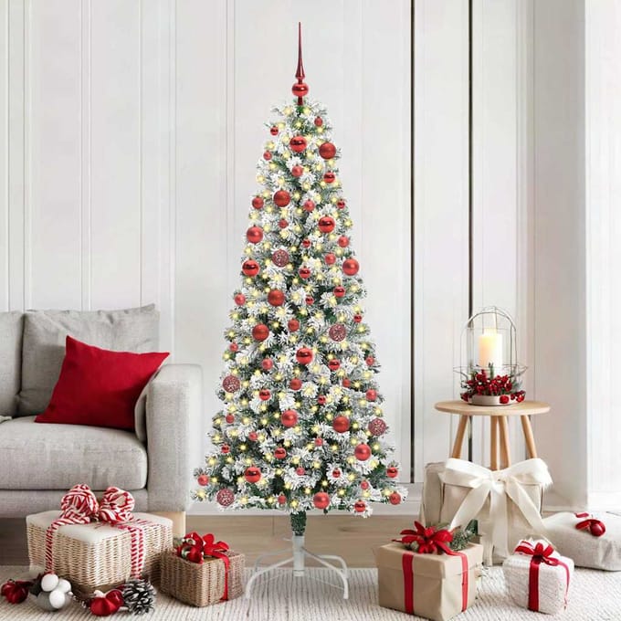 vidaXL - Kunstmatige - Hinged - Kerstboom - 300 - LED's - Groen - en - Wit - 180 - cm