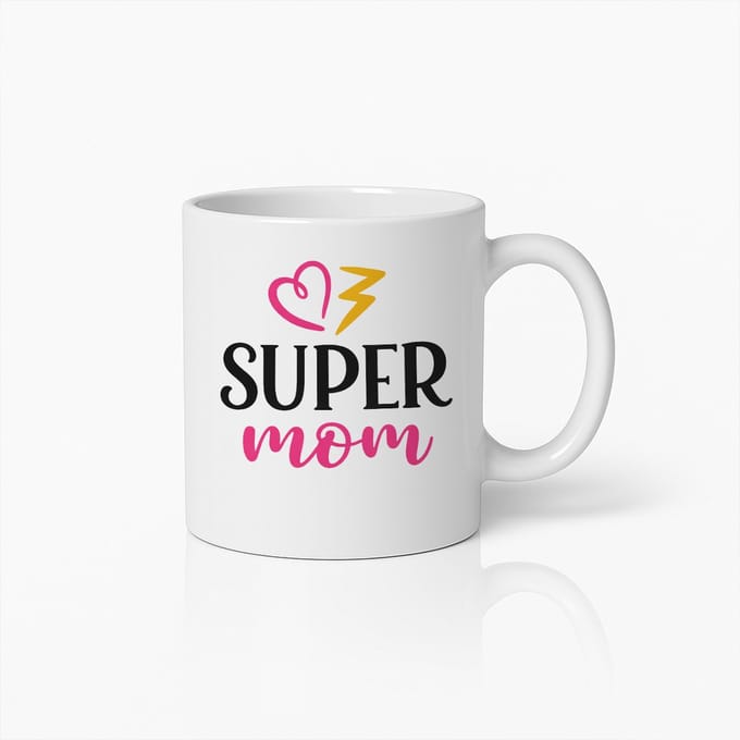 Super Mom Keramische Koffiemok – Hart en Bliksem Design – Moederdag Cadeau Tip – Wit