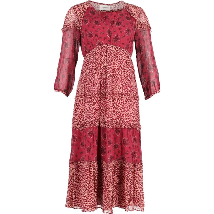 Ba&sh Gypsie midi-jurk met gemengde print in bordeauxrode viscose