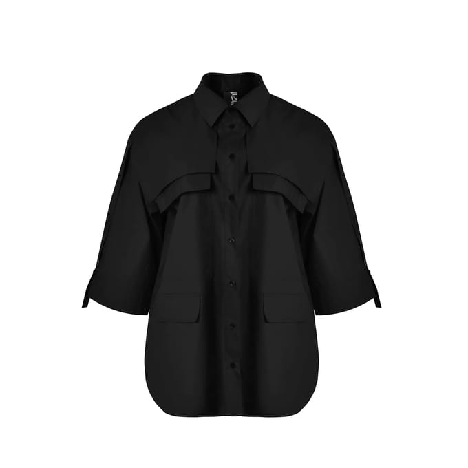 Dames popeline blouse met opgestikte zakken Mat Fashion