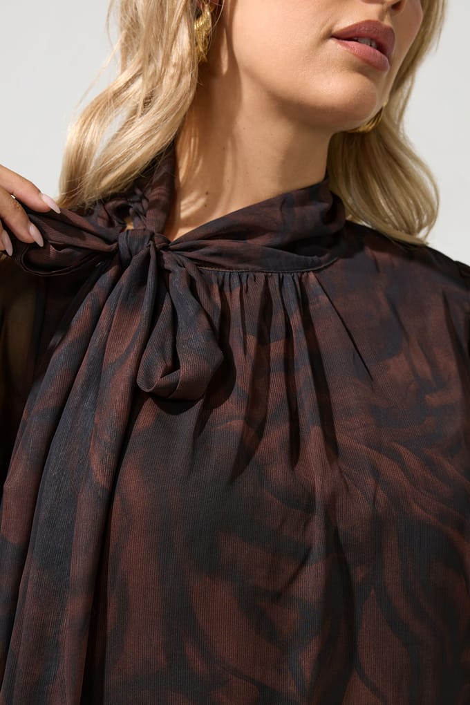 Yours London Curve Bruine Blouse Met Zebraprint En Strik Aan De Zijkant Size 40