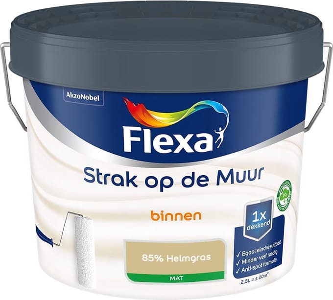 Flexa - Strak Op De Muur Binnen Mat - 85% Helmgras - Mengverf - 2,5 L