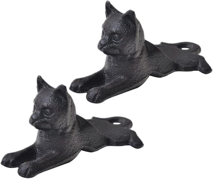 Gietijzeren Deurstopper - Katten Deurstop - Muur Beschermen - Antislip Ontwerp - 15.5x7.5cm - Zwart