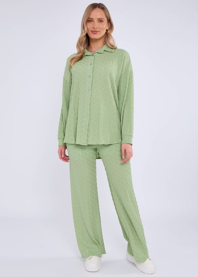 Oversized shirt met lange mouwen in saliegroen met structuur