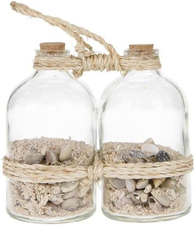 Maritiem (strand Artikelen) - Bottle Duo Glass With Shells 9x5x13cm Natural
