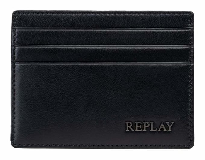 REPLAY Leren Kaarthouder Credit Card Holder Black Zwart