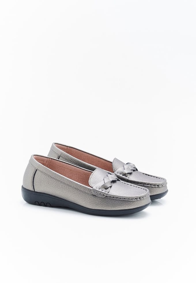 Damart - Amortyl mocassins van generfd leer - Dames - Zilverkleur - 38