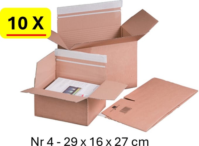 10 x Verzenddoos Quickbox 4 - 29 x 16 x 27 cm - zelfklevende strip sluiting