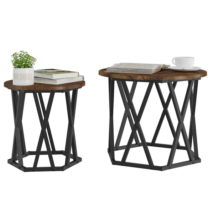 vidaXL - Bijzettafel - 2 - st - Rook - Eiken - 50 - x - 50 - x - 40 - cm