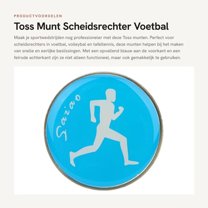 Dailygoods- Munten Toss Munt Scheidsrechter - Dubbelzijdig - 4 Stuks - Metaal - 35 x 2 mm - Blauw/Rood