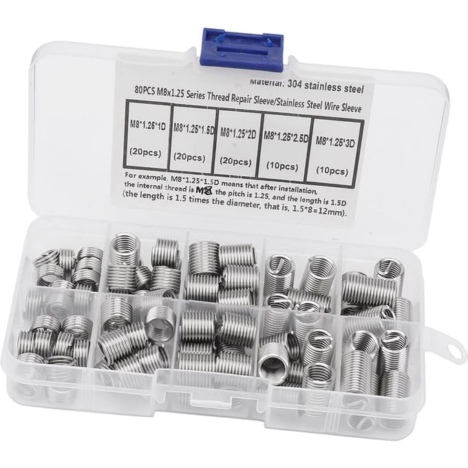 80 PCS M8*1.25 Acier Inoxydable Inserts Filetés Hélicoïdaux en Fil Spire
