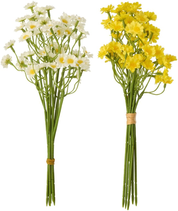 J-Line gypsophila - kunststof - wit/geel - set van 2