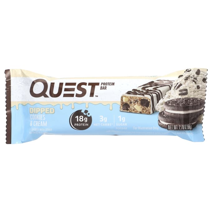 Barre protéinée, Trempette, Cookies & Crème, 4 Barres, 50G (1,76 oz) Chaque