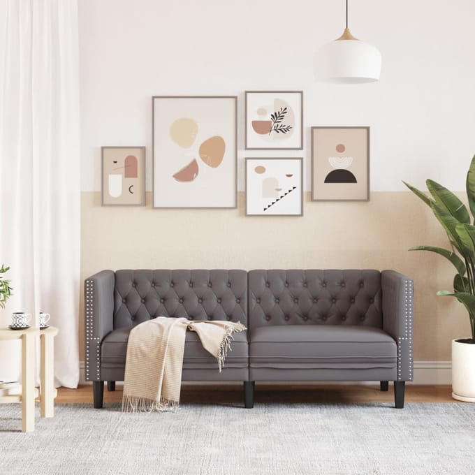 vidaXL - Tweezitsbank - Chesterfield-stijl - kunstleer - grijs