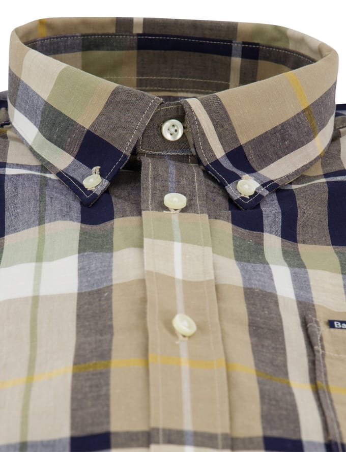 Gestreept overhemd Barbour Tailored Fit beige met borstzak