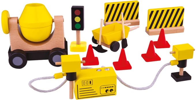 Tidlo Wooden Dollhouse Construction Workers Construction Material 13 pcs.