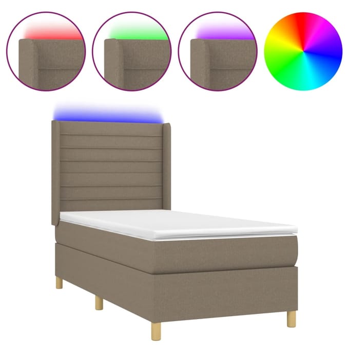 vidaXL - Boxspring - met - matras - en - LED - stof - taupe - 100x200 - cm