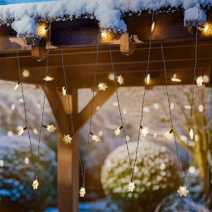 Lindby LED lichtketting Parrik, sneeuwvlokken, 620 cm, IP44
