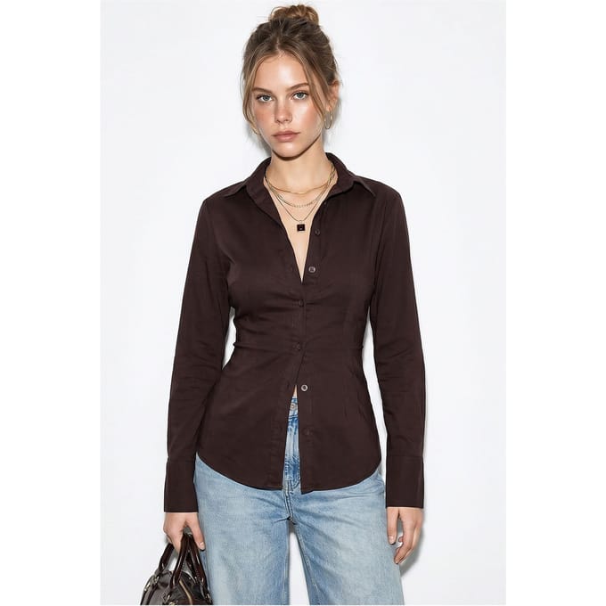 Getailleerde Katoenen Shirt met Stropdas Detail