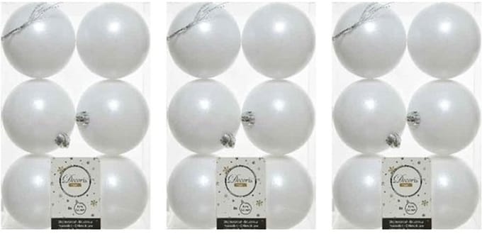 Decoris Kerstballen - 18x st - wit - D8 cm - kunststof - mat/glans - kerstversiering
