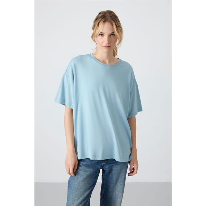 Overmaatse Katoen-Modal Ronde Hals T-Shirt