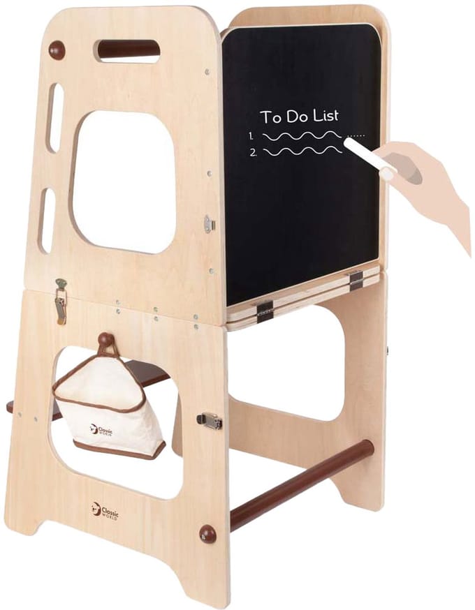 Classic World houten leertoren en tafel - verstelbaar - educatief speelgoed 90cm.