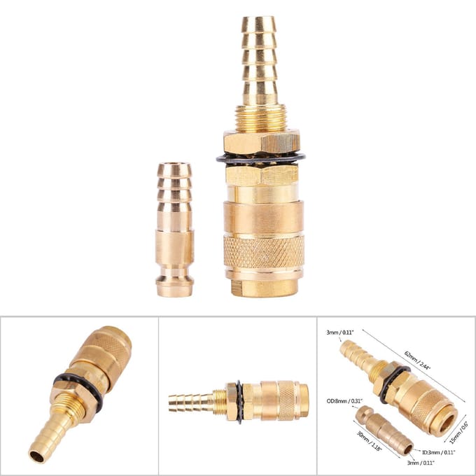 Watergekoeld & Gasadapter Snelkoppeling voor MIG TIG Lasbrander(Messing)