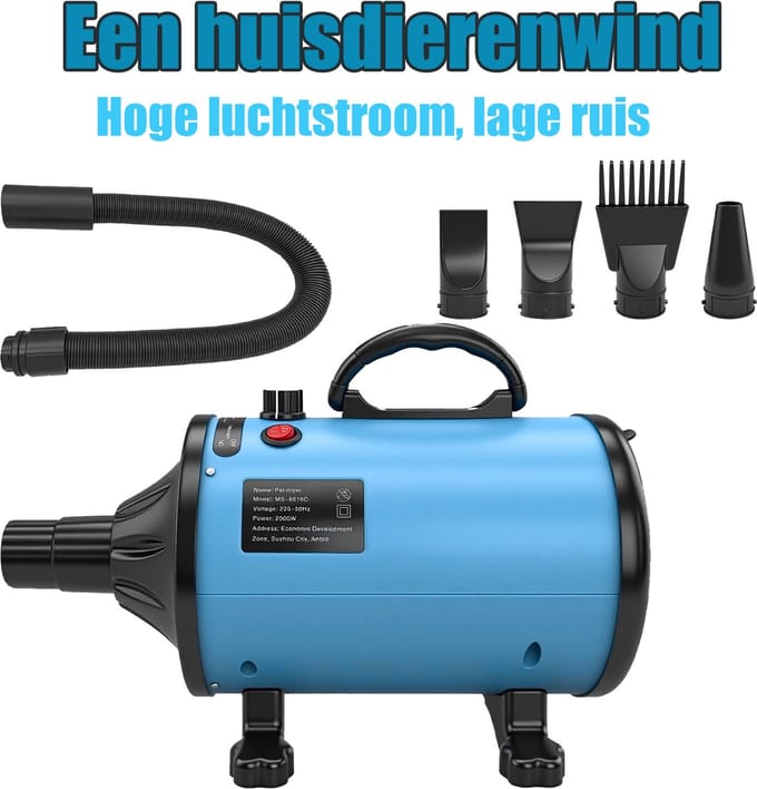 Hondenhaardroger, superstil, 2.000 watt, krachtige windsnelheid, snelle droogte, snelheid