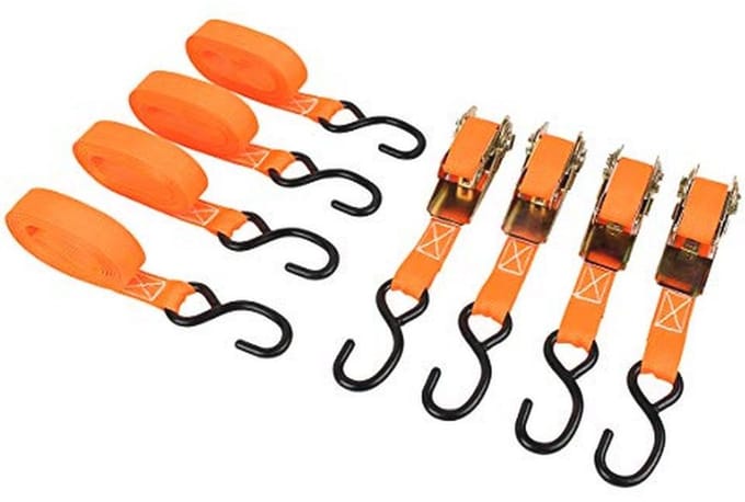 Spanbandenset met ratel en S-haak - 4-delige set van 5m x 2,5cm